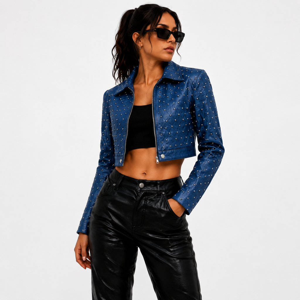 Women's Royal Blue Cropped Quilted Jacket