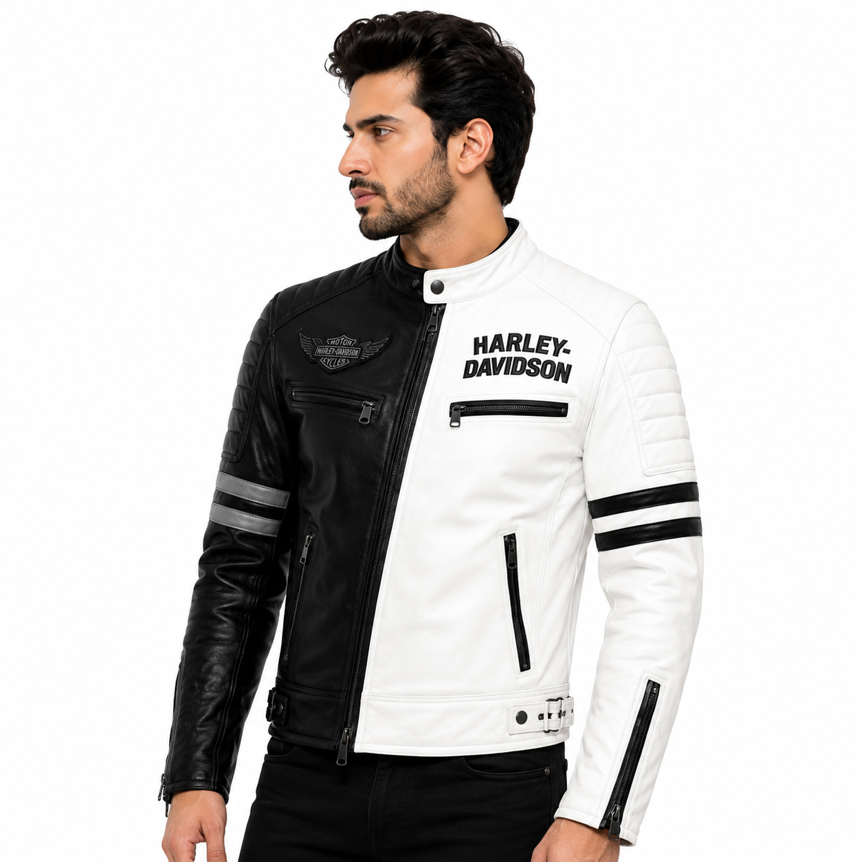 Men's Black White Split Leather Jacket 