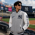 Gray and White New York Yankees MLB Varsity Jacket with NY Logo