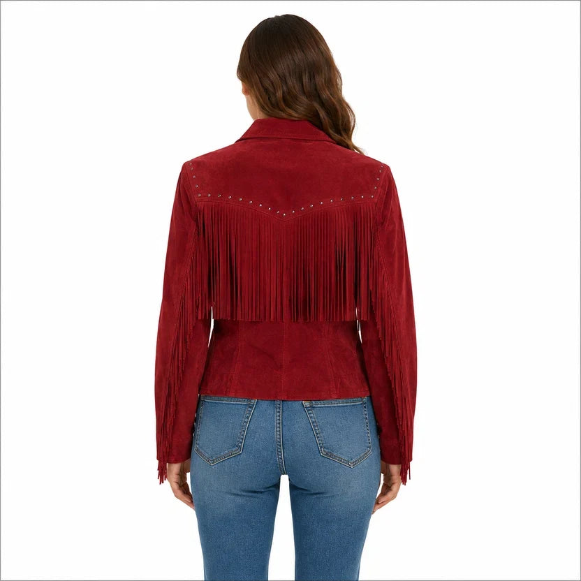 Women's Pink Suede Fringe Jacket
