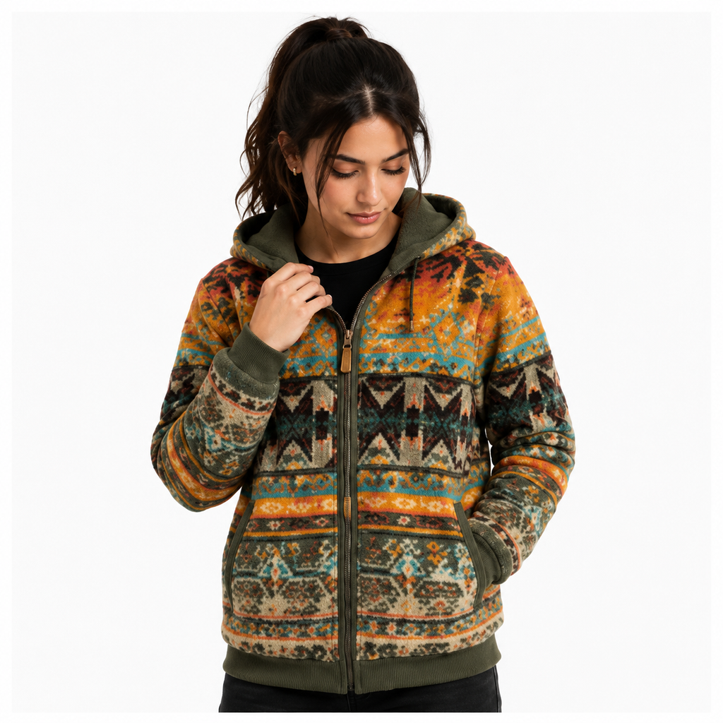 Olive Aztec Sunset Pattern Sherpa Fleece