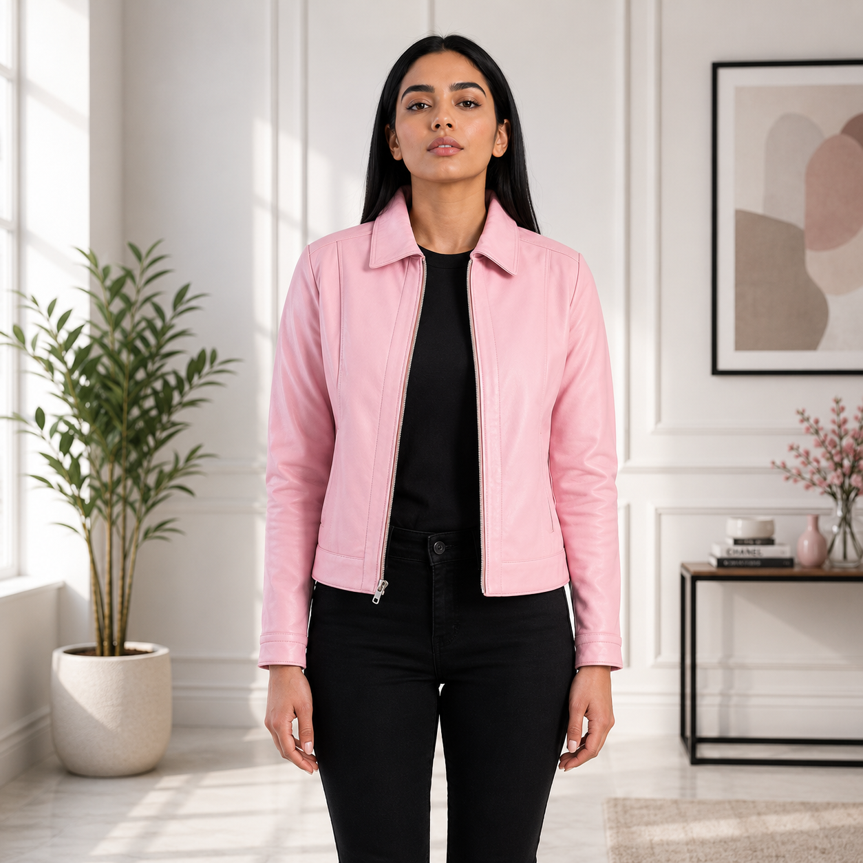 Women's Baby Pink Classic Leather Jacket