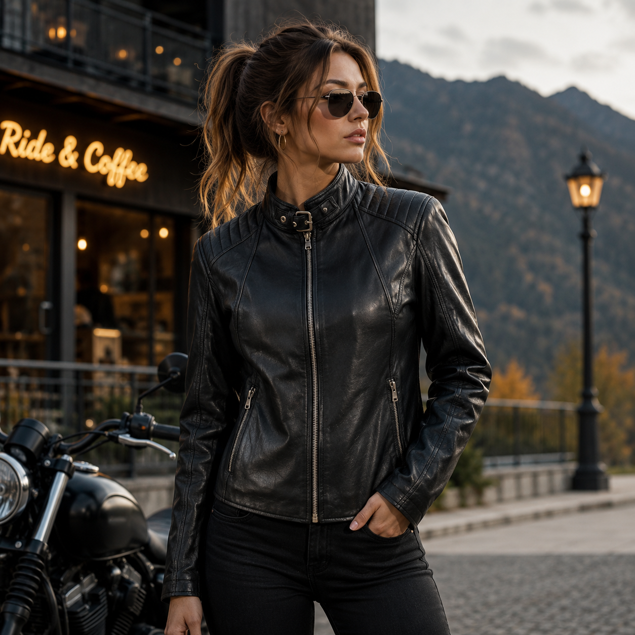 Women's Black Genuine Leather Biker Jacket