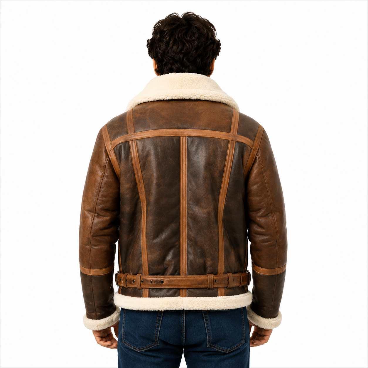 Men's vintage B-3 brown shearling leather aviator jacket