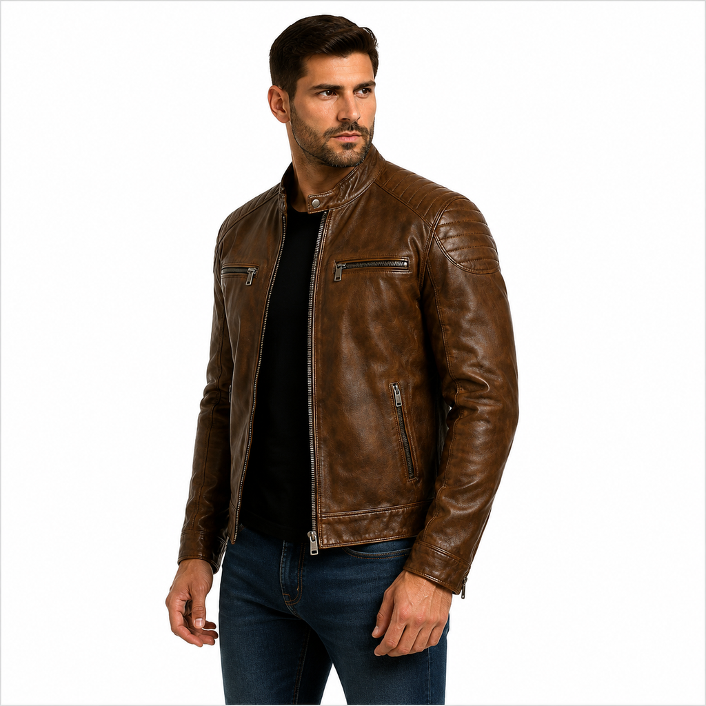 Men's Vintage Brown Cafe Racer Leather Jacket