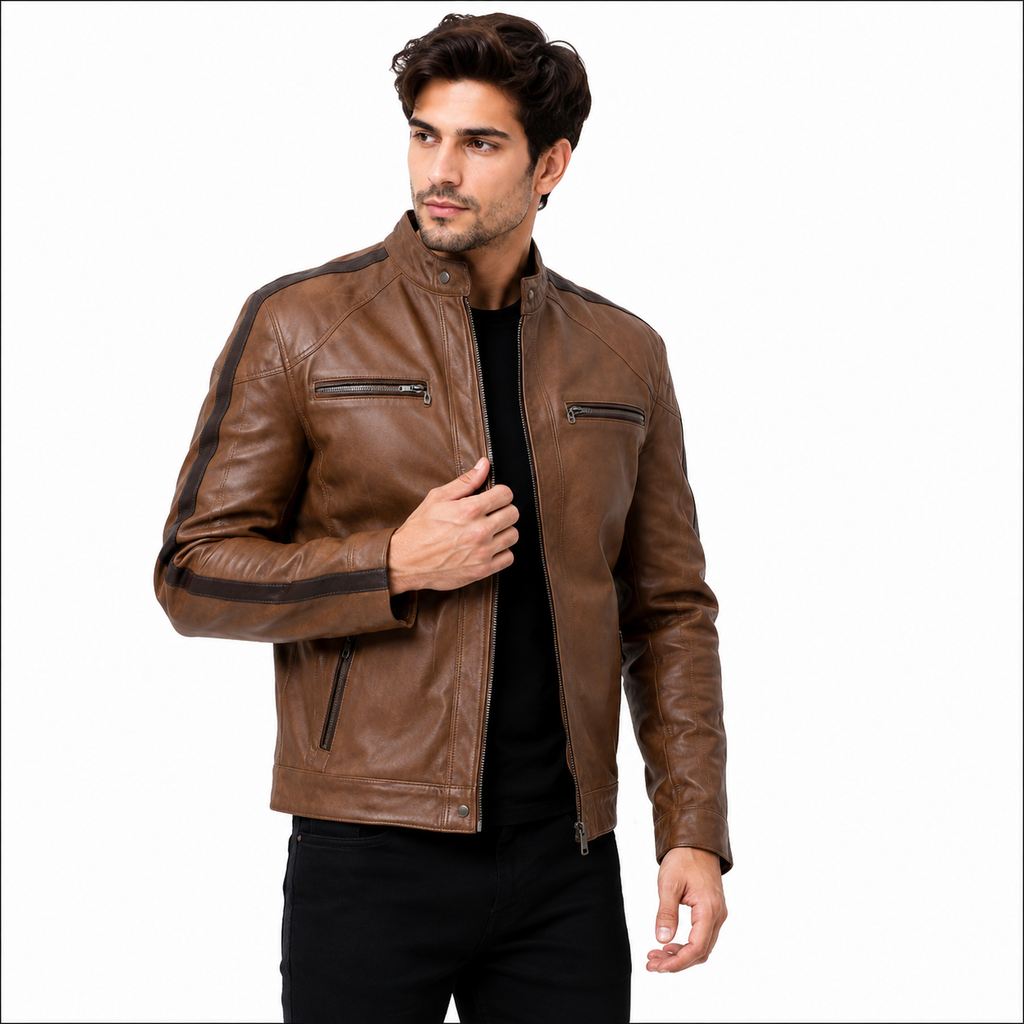 Men's Brown Premium Leather Biker Jacket