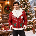 Men's red Christmas leather jacket Merry Christmas Santa shearling