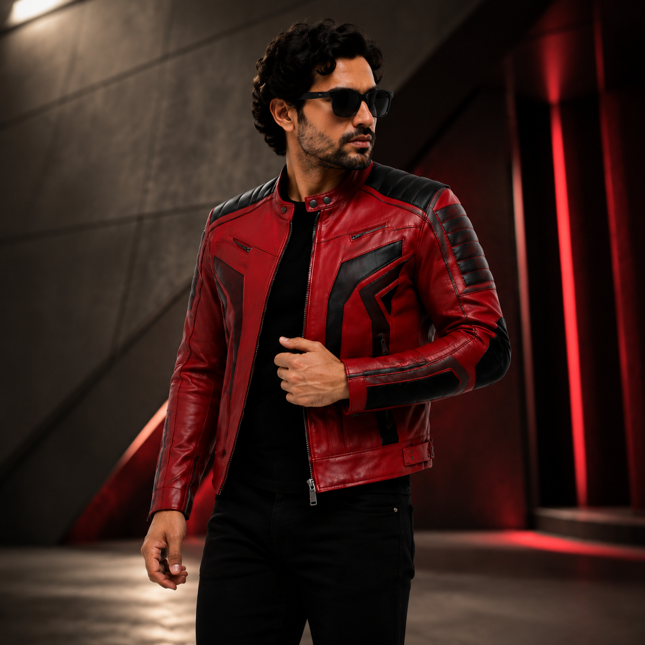 Men's Premium Red & Black Racer Leather Jacket