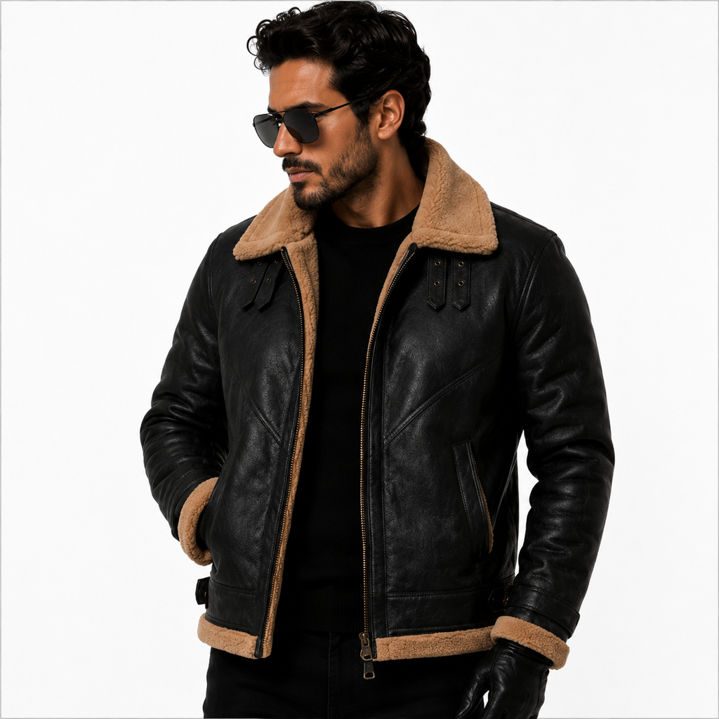 Men's Classic Black & Tan B-3 Aviator Jacket