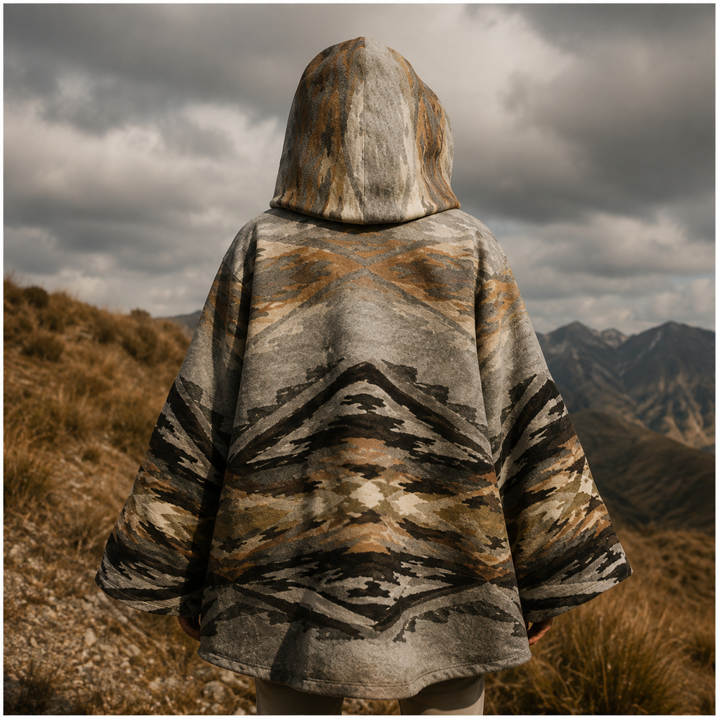 Yellowstone Beth Dutton Grey Aztec Print Hooded Cape Jacket