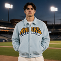 Light Blue New York Knicks NBA Varsity Jacket with Big KNICKS Logo