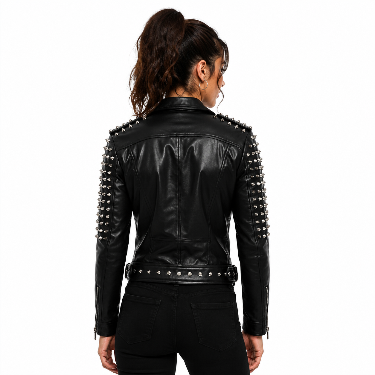 Women's Black Studded Leather Biker Jacket