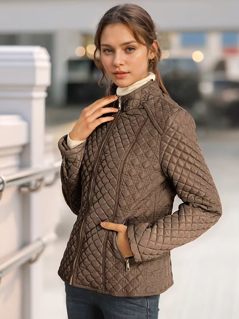 Women's Brown Diamond Quilted Jacket