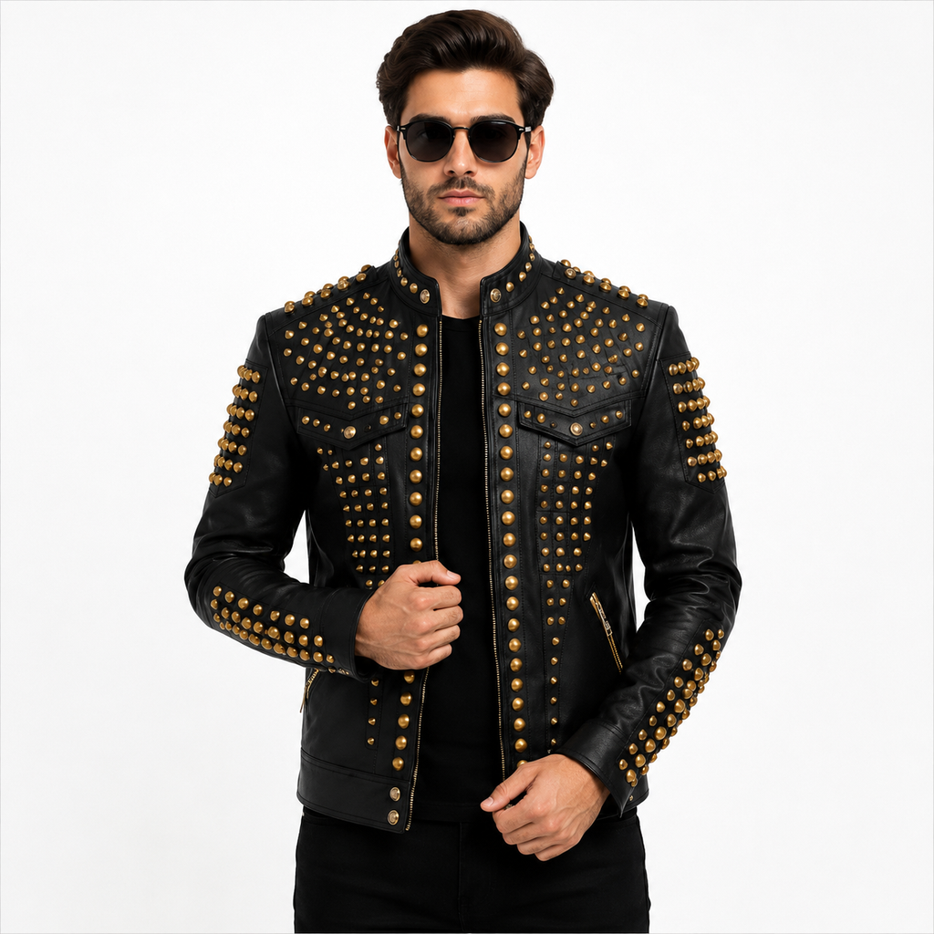 Men's Black Leather Studded Rockstar Jacket