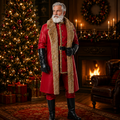 Santa Inspired Red Faux Leather Coat Costume with Faux Fur Trim – Christmas Holiday Outfit