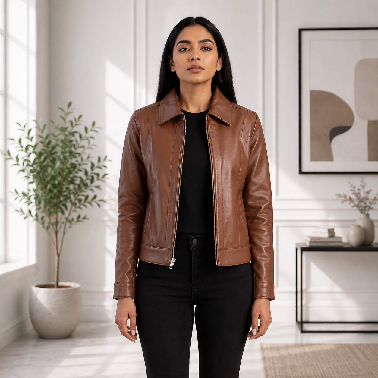 Women's Tan Brown Classic Leather Jacket