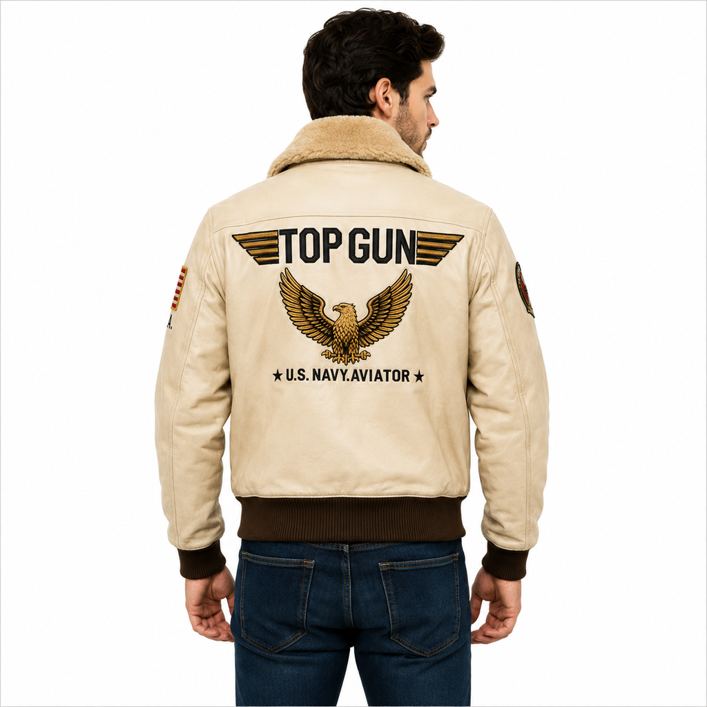 Men's Beige Top Gun G-1 Flight Leather Jacket