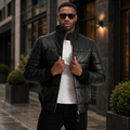Lucas Black Leather Puffer Bomber Jacket