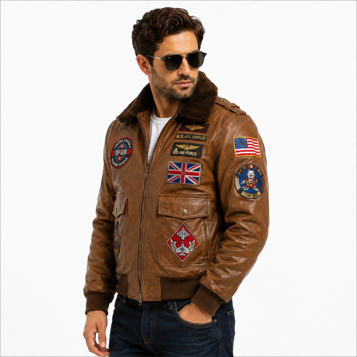 Men's Tan Brown Top Gun G-1 Flight Leather Jacket