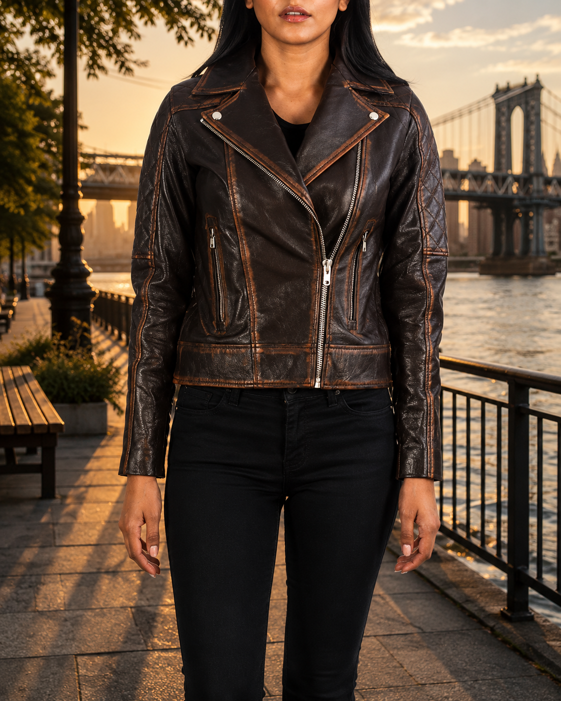 Women's Vintage Brown Distressed Biker