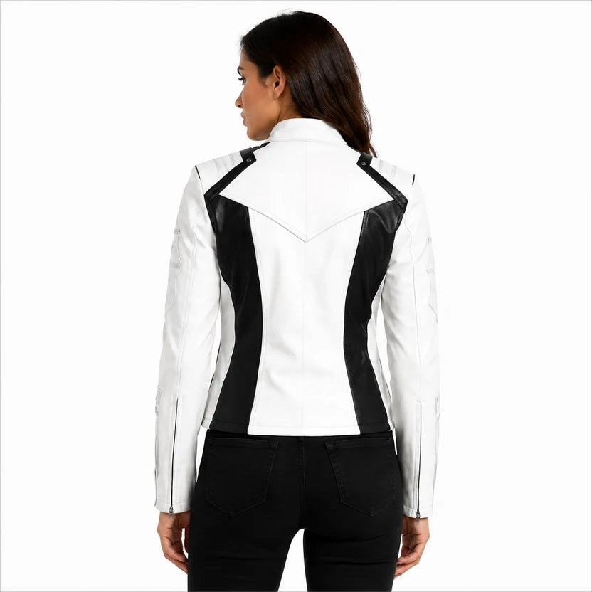 women's white leather jacket