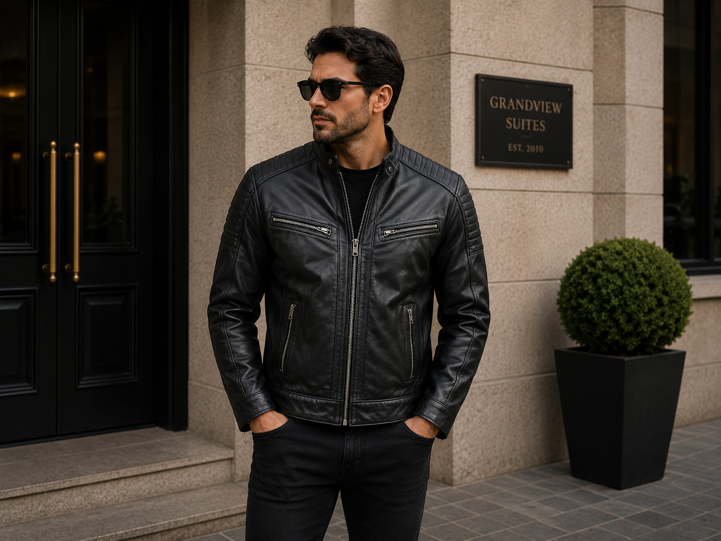 Comfortable Men's Leather Café Racer Biker Jacket