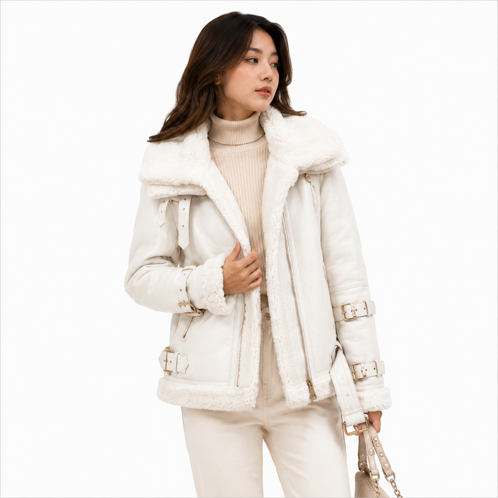 Velocite Oversized Leather Shearling Jacket