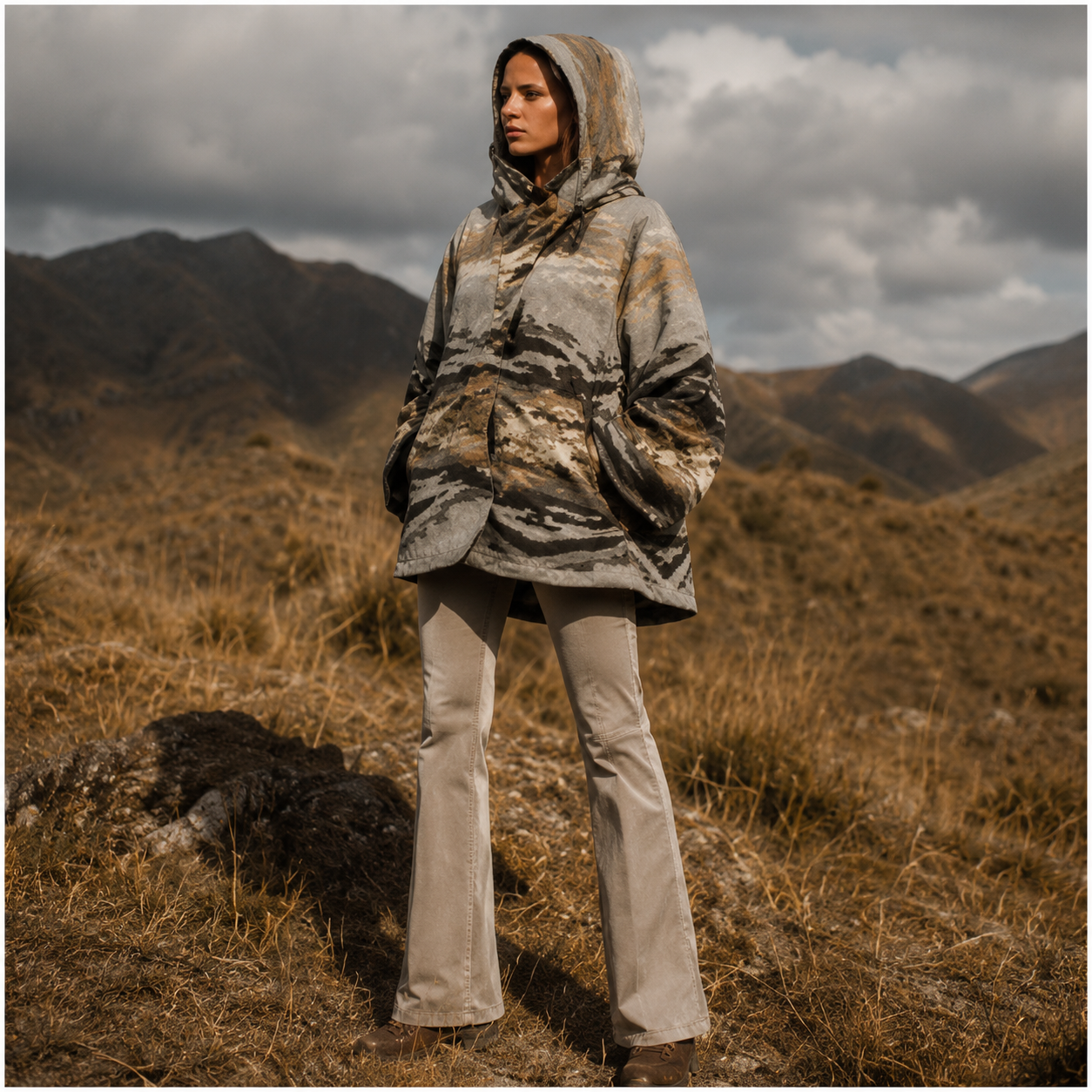 Women's Hooded Toggle Cape Wool Jacket