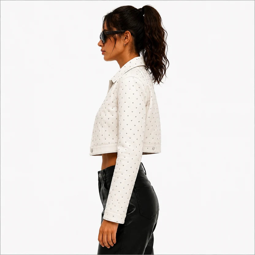 women's white leather jacket