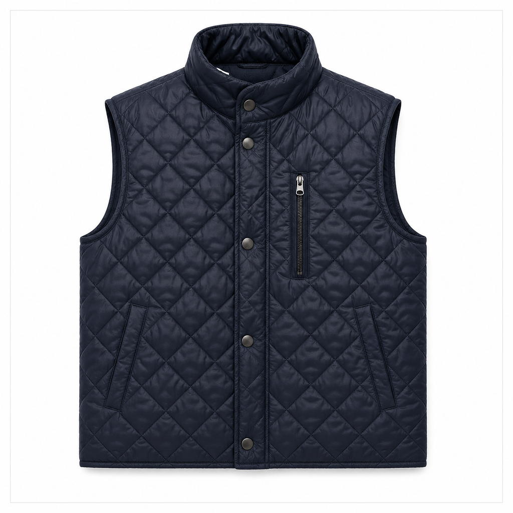 Men's cream or off-white diamond-quilted vest