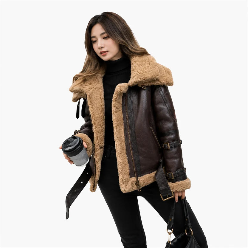 women's dark brown aviator jacket