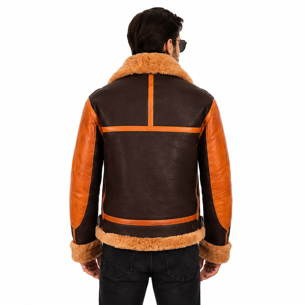 Tan Shearling Leather Bomber Jacket