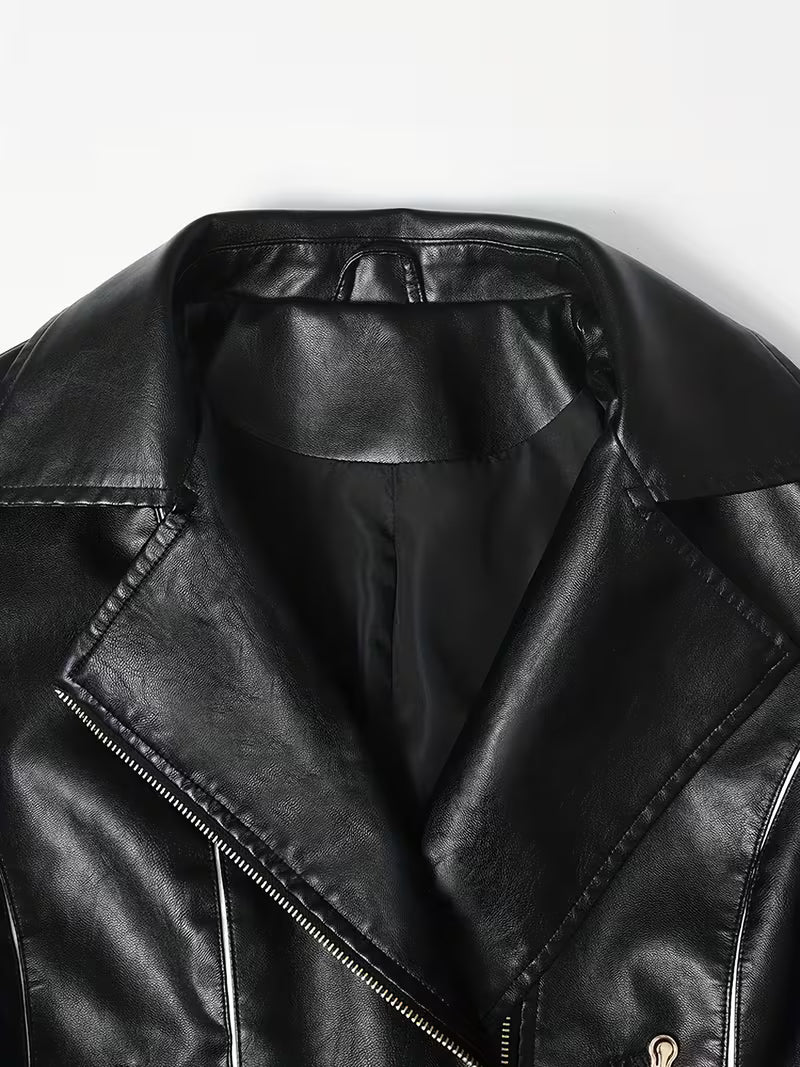 Faux-Leather Asymmetric Biker Jacket