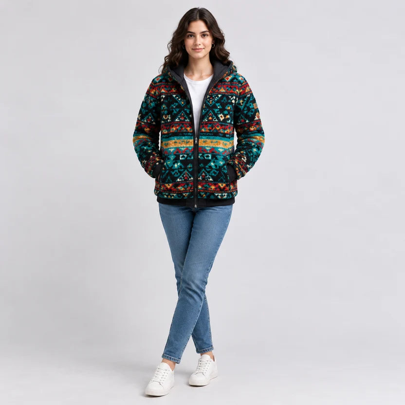 Women's Yellowstone Style Teal Western Aztec Hoodie