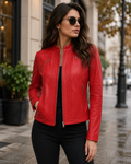 Women's Red Genuine Leather Biker Jacket