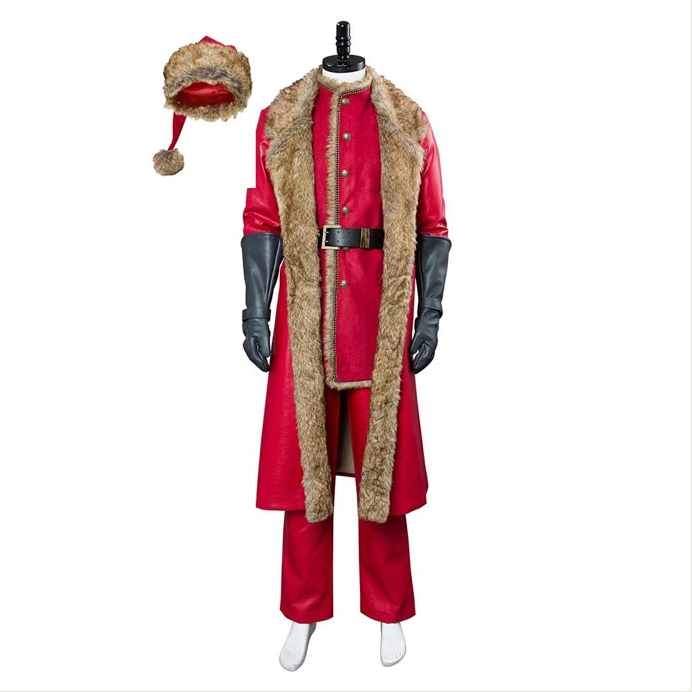 Santa Inspired Red Faux Leather Coat Costume with Faux Fur Trim – Christmas Holiday Outfit