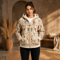 Women's Beige Sherpa Jacket Winter Casual Outfit