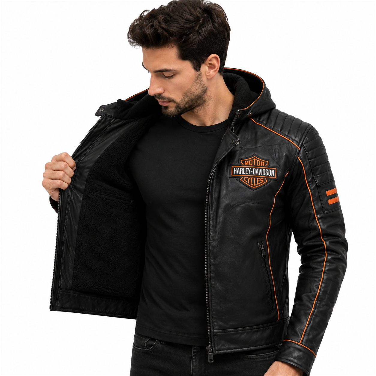 Quilted Shoulder and Piping Detail on Motorcycle Jacket