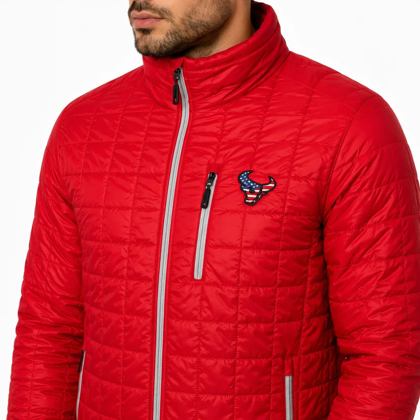 Men's Bright Red Quilted Puffer Jacket