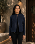 Women's Navy Blue Genuine Suede Leather Jacket