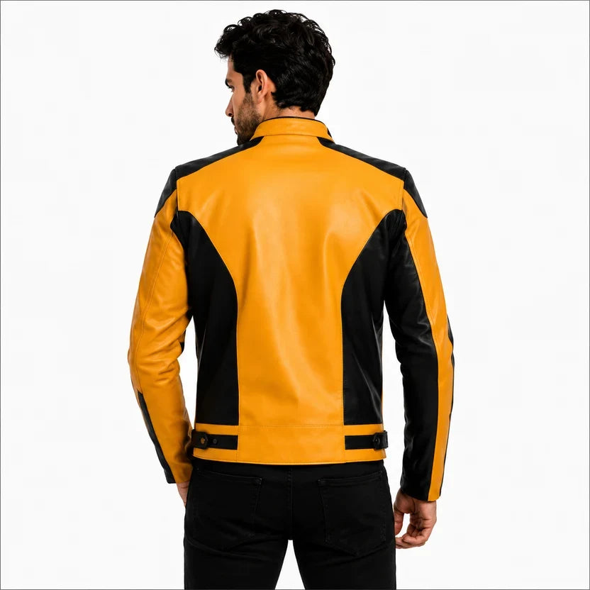 Men's White and Black Genuine Leather Biker Jacket