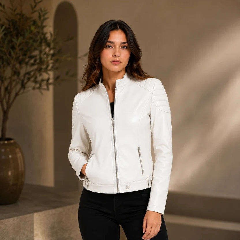 Women's White Real Leather Jacket