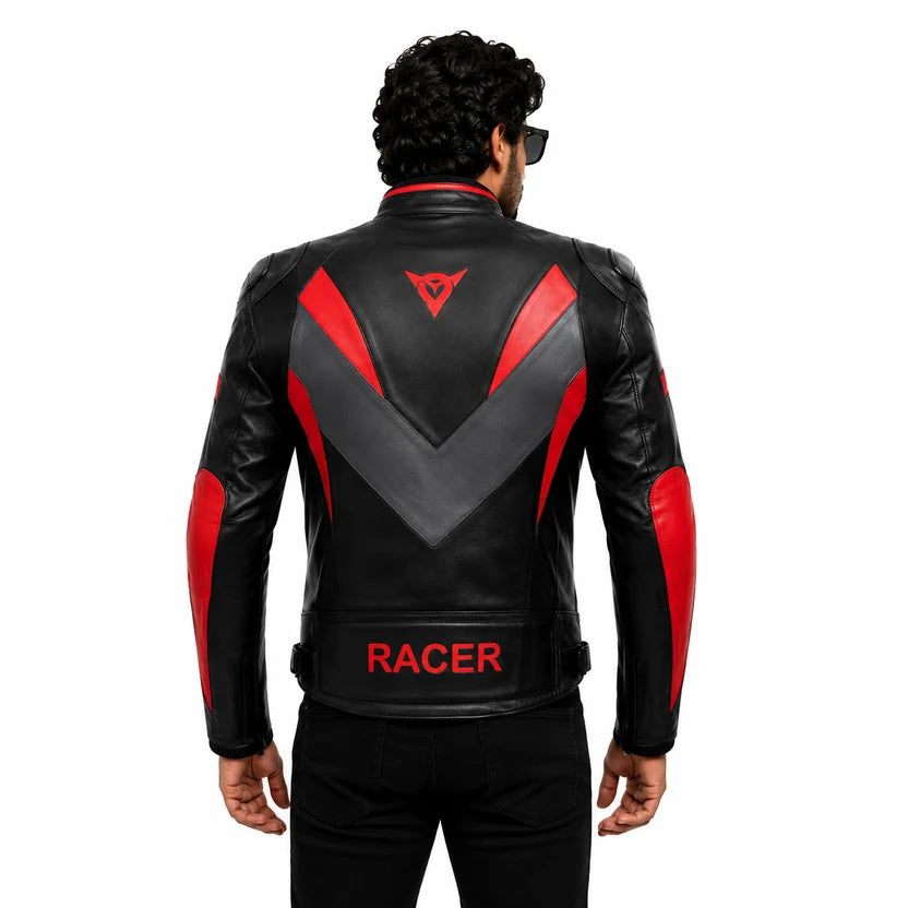black red leather motorcycle jacket