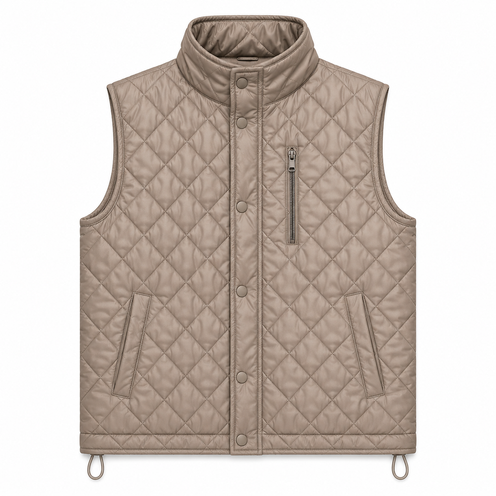 Men's cream or off-white diamond-quilted vest