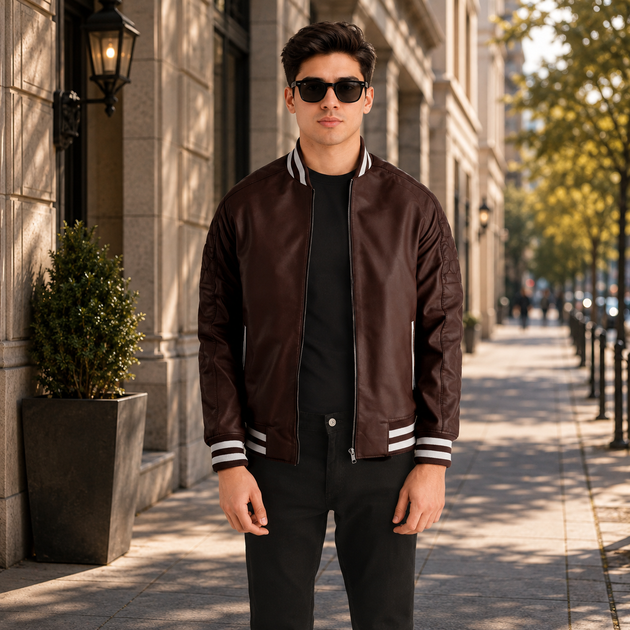 Pascal Maroon Leather Varsity Jacket