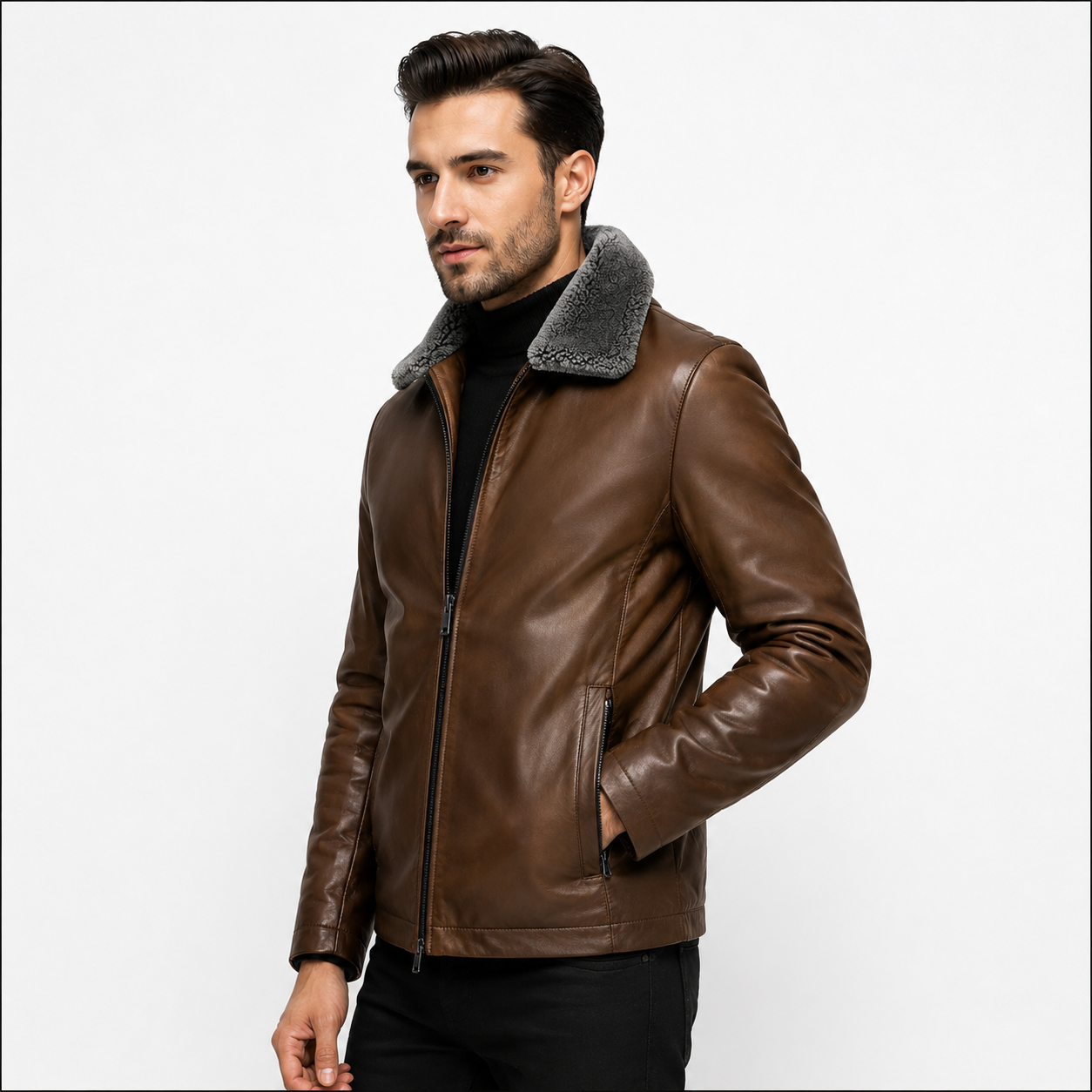Men's brown leather jacket