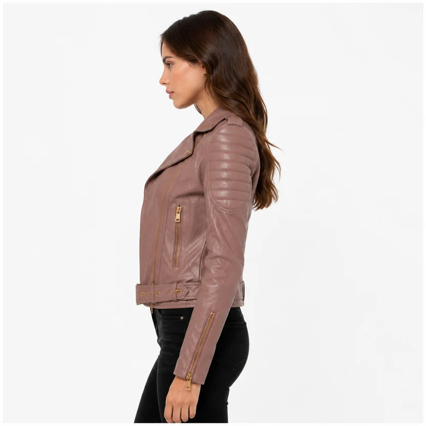 women's mauve biker leather jacket