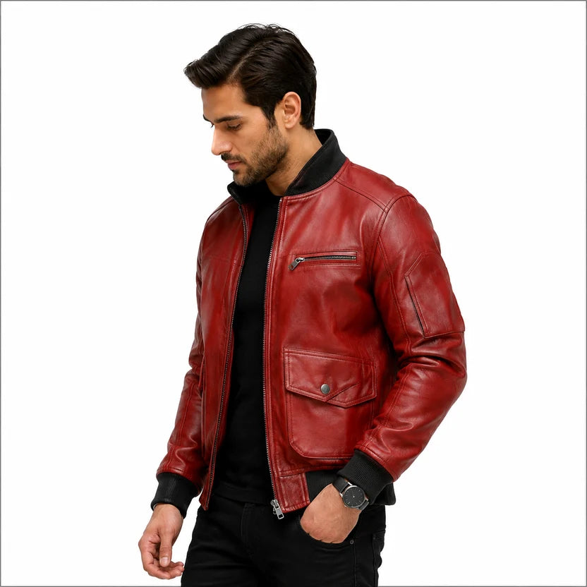 red leather bomber jacket