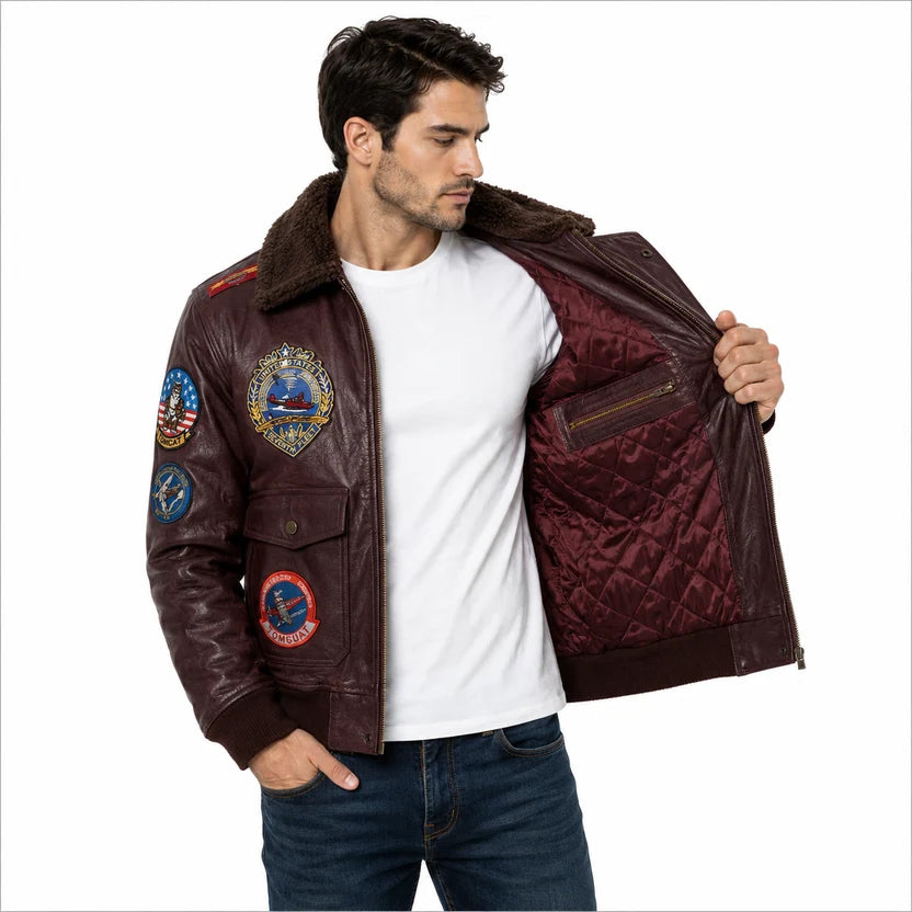 Men's Brown Top Gun Pilot Bomber Leather Jacket