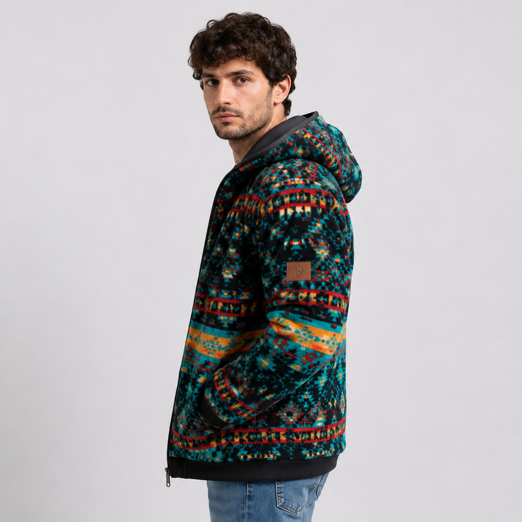 Men's Colorful Aztec Print Sherpa Jacket